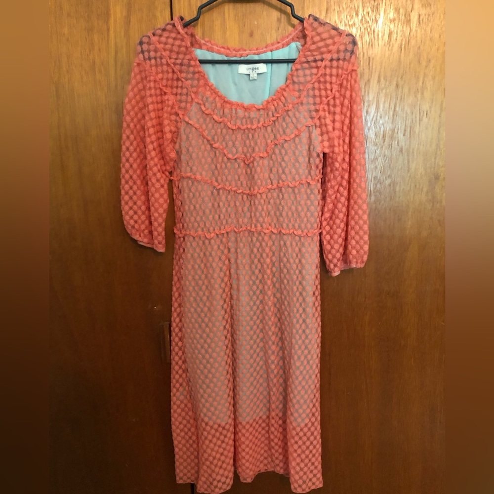 Umgee orange lace dress with light teal liner